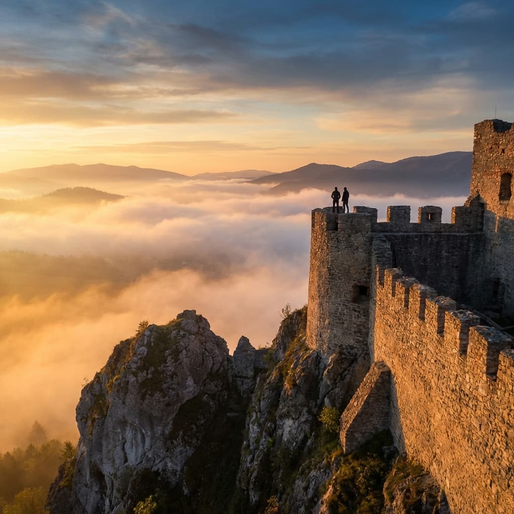 Sunrise over the castle ramparts